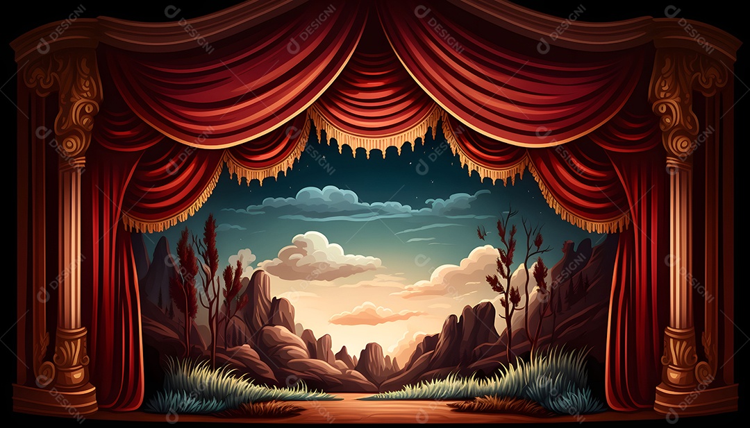 Palco De Teatro Com Cortinas Vermelhas E Local