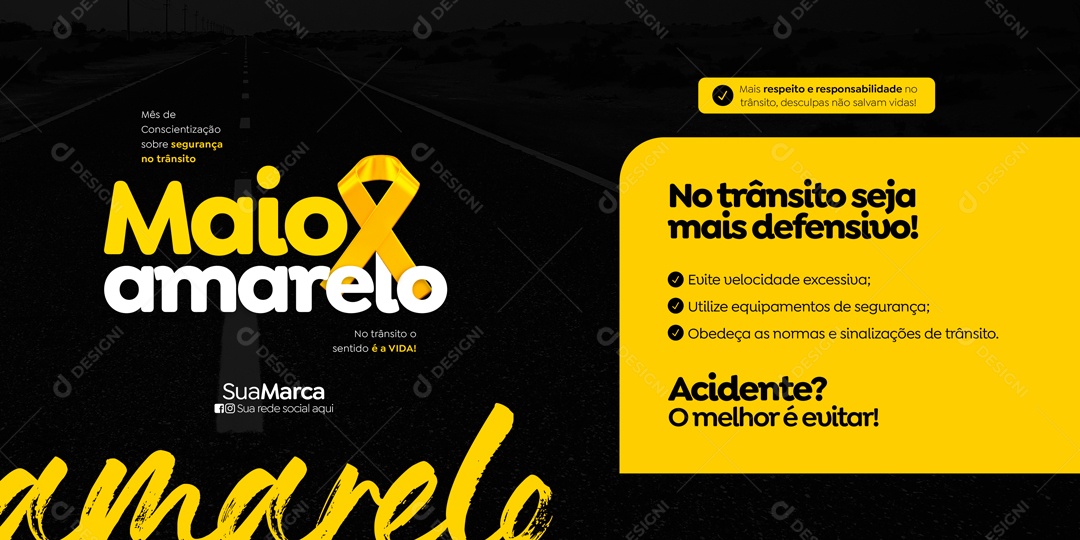 Maio Amarelo Mês de Conscientização Para Redução de Acidentes de Trânsito Social Media PSD Editável