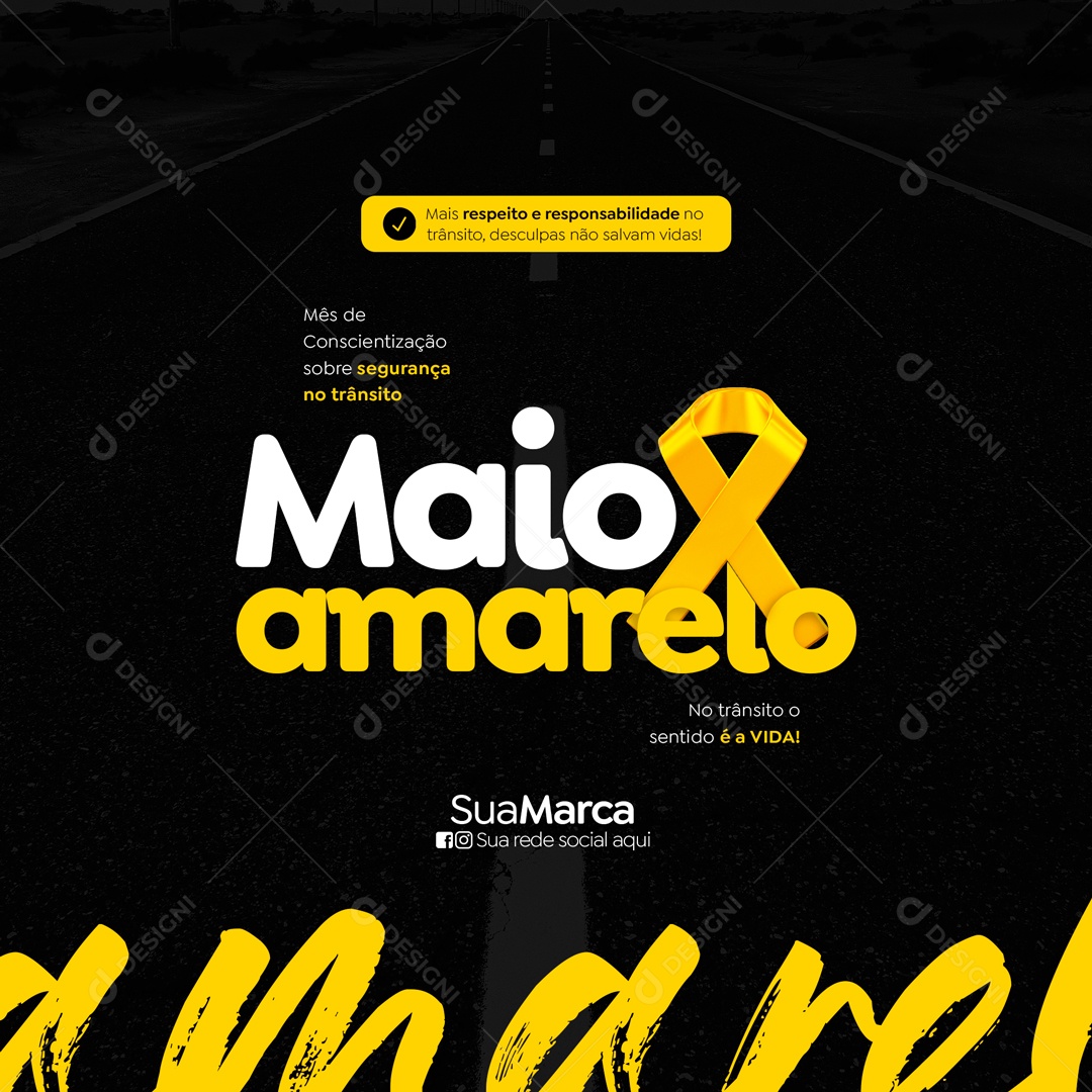 Maio Amarelo Mês de Conscientização Para Redução de Acidentes de Trânsito Social Media PSD Editável