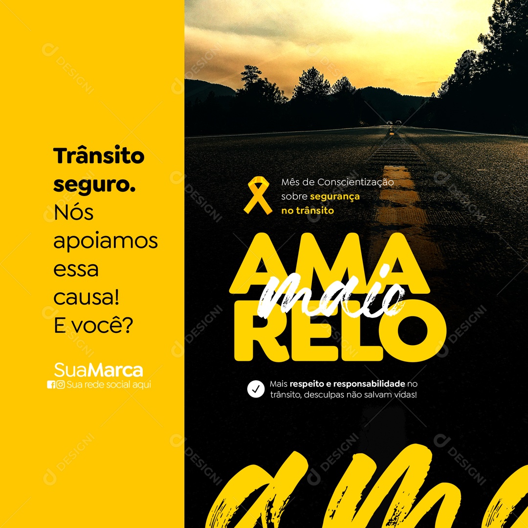 Maio Amarelo Mês de Conscientização Para Redução de Acidentes de Trânsito Social Media PSD Editável