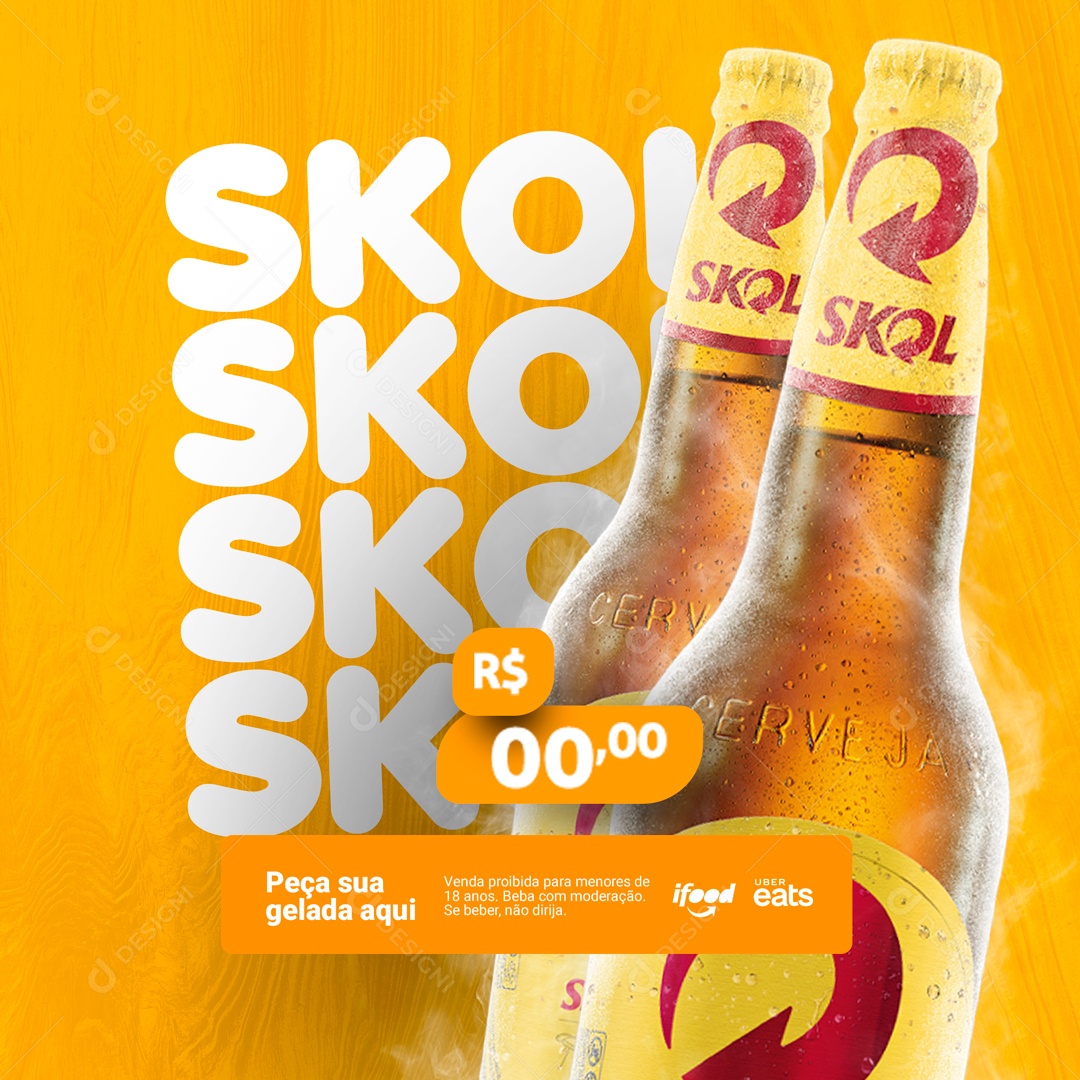 Peça sua Gelada Aqui Cerveja Skol Distribuidora de Bebidas Social Media PSD Editável