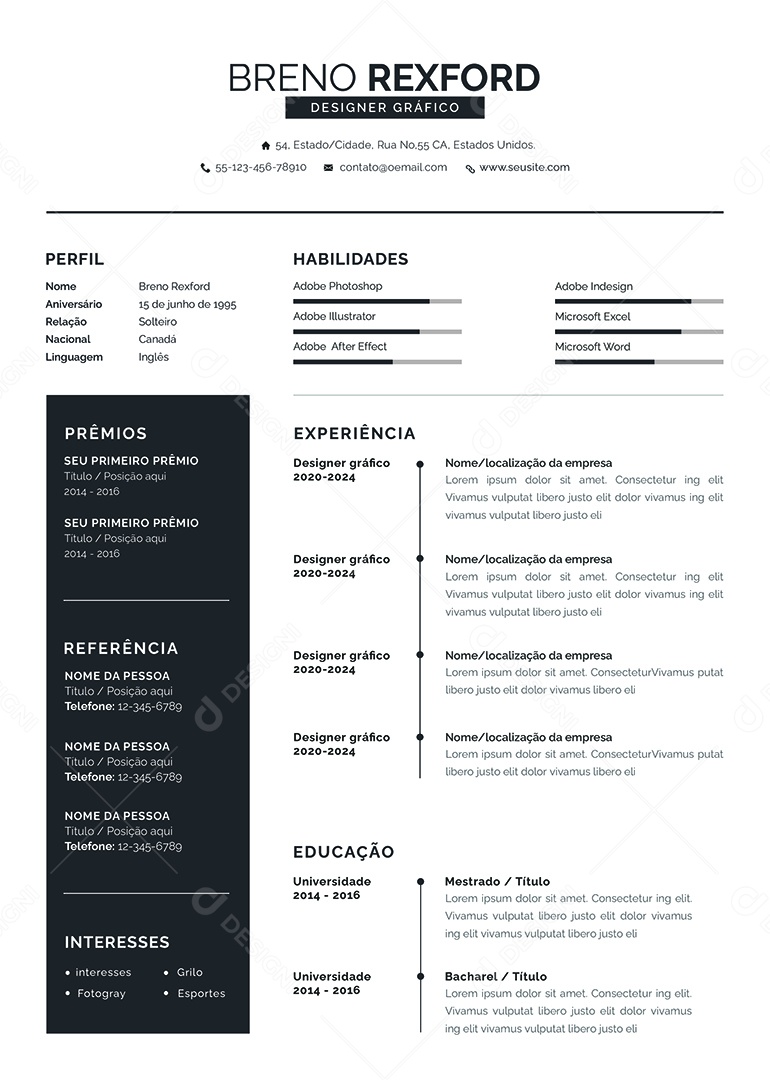 Modelo de Currículo Designer Gráfico PSD Editável