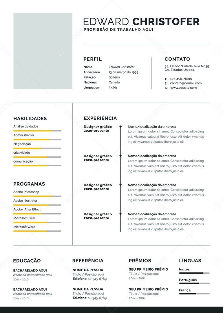 Modelo de Currículo Profissão De Trabalho Aqui PSD Editável