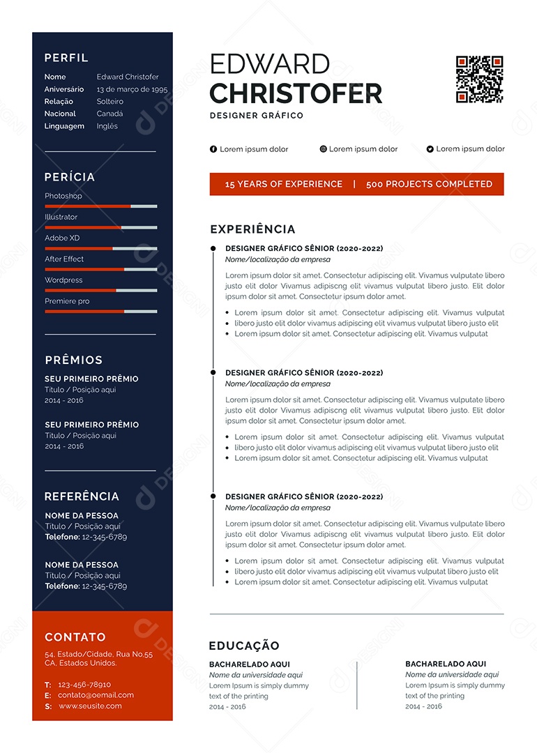 Modelo de Currículo Designer Gráfico PSD Editável