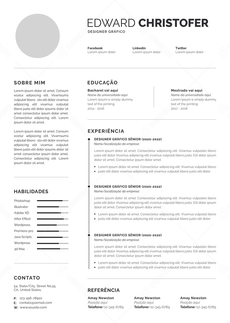 Modelo de Currículo Designer Gráfico PSD Editável