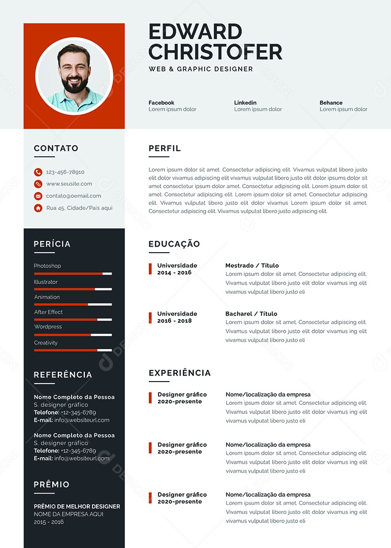 Modelo De Currículo Web Graphic Designer PSD Editável