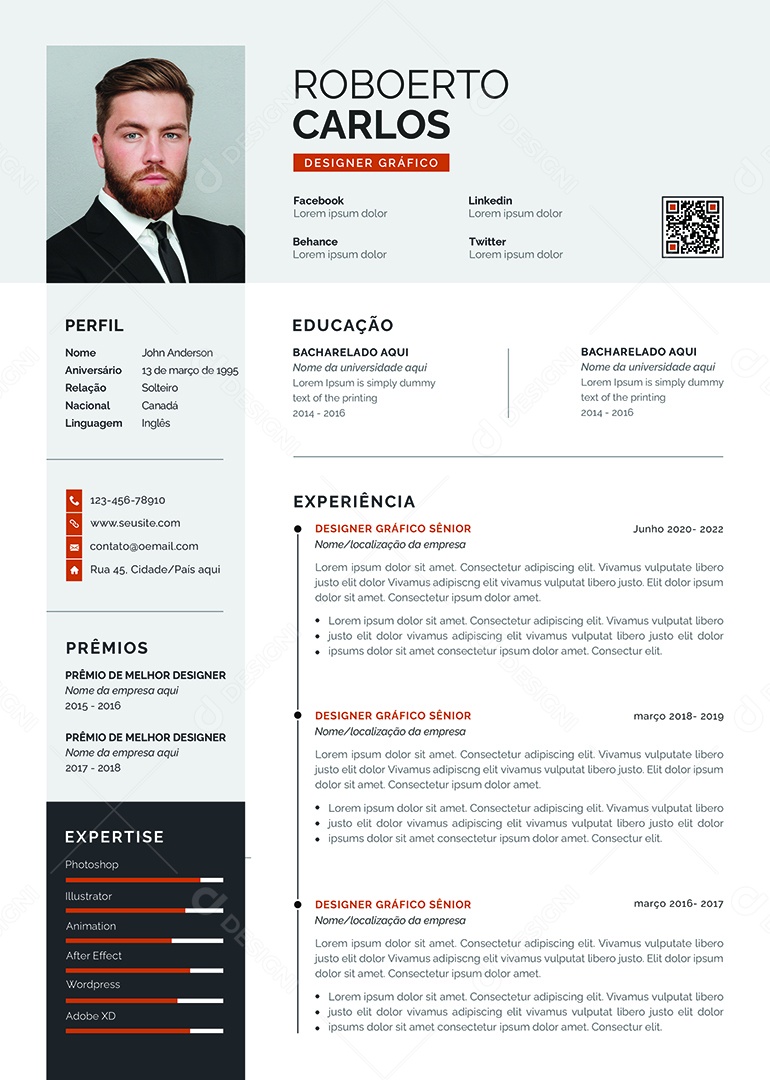 Modelo De Currículo Roberto Carlos PSD Editável