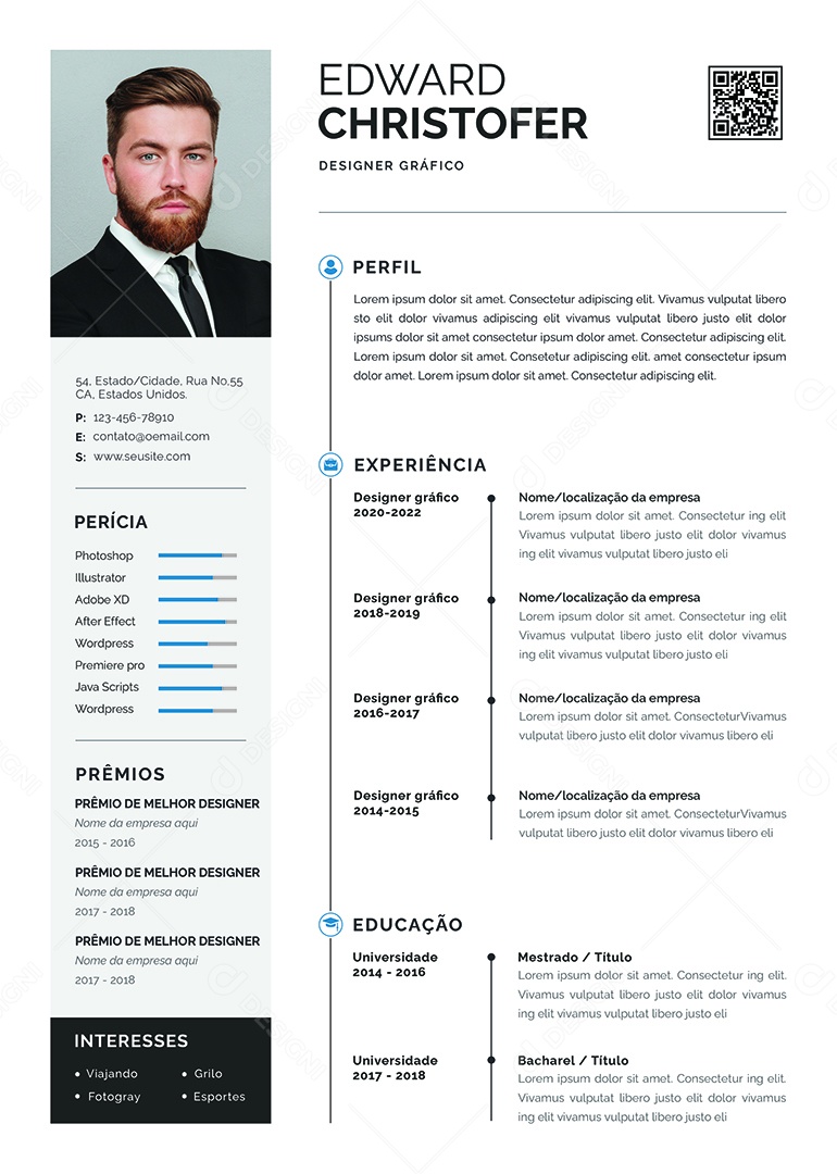 Modelo De Currículo Designer Gráfico PSD Editável