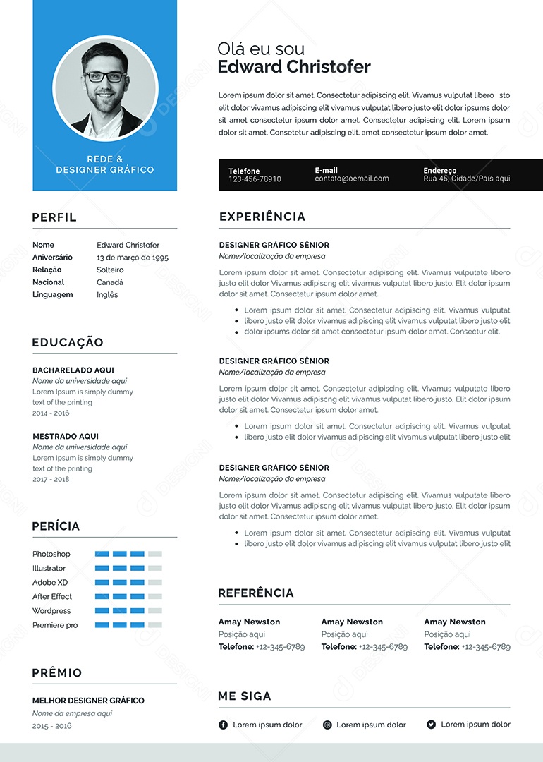 Modelo De Currículo Designer Gráfico Edward Christofer PSD Editável