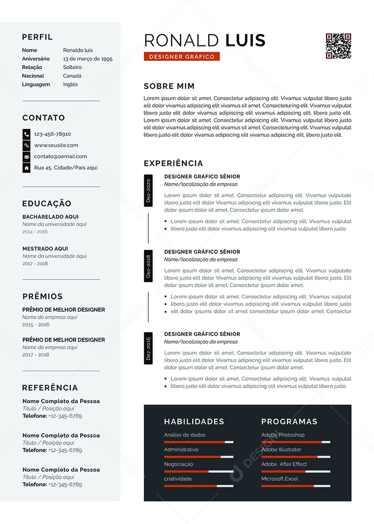 Modelo De Currículo Ronald Luis PSD Editável