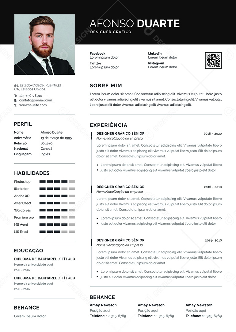 Modelo De Currículo Designer Gráfico PSD Editável