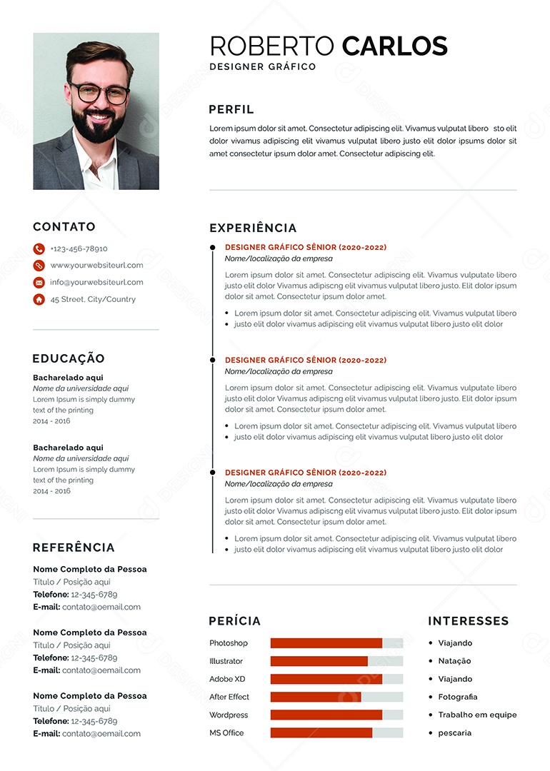 Modelo De Currículo Designer Gráfico PSD Editável