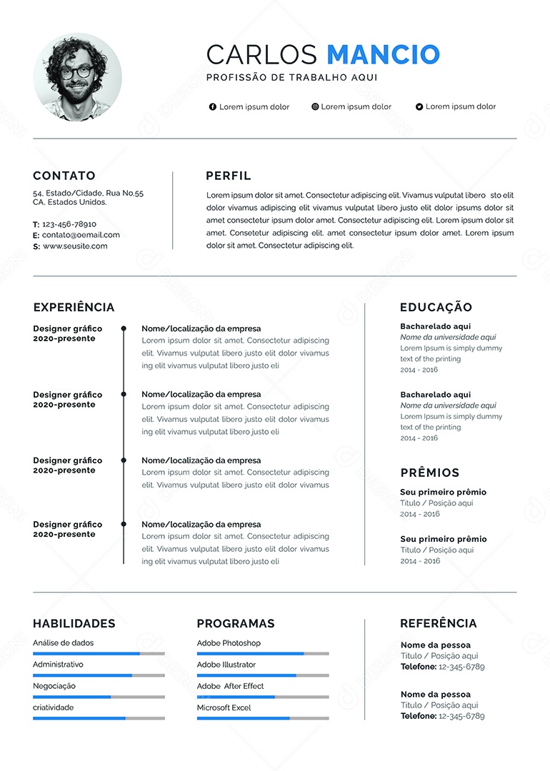 Modelo De Currículo Profissão Aqui PSD Editável