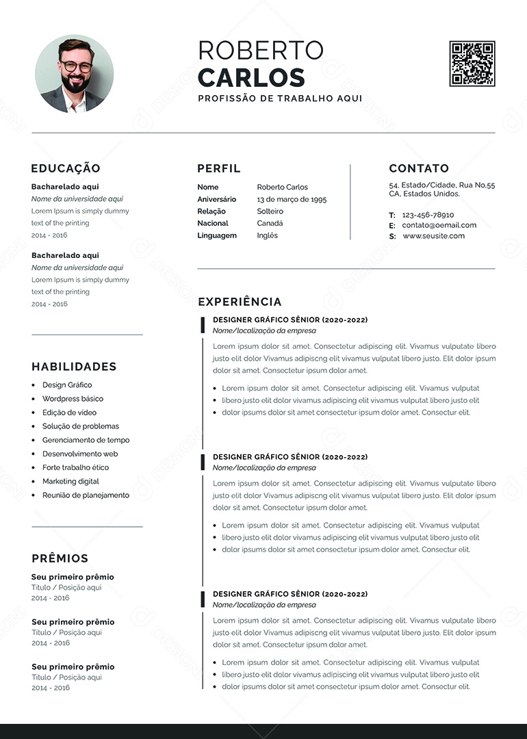 Modelo De Currículo Para Designer Gráfico PSD Editável