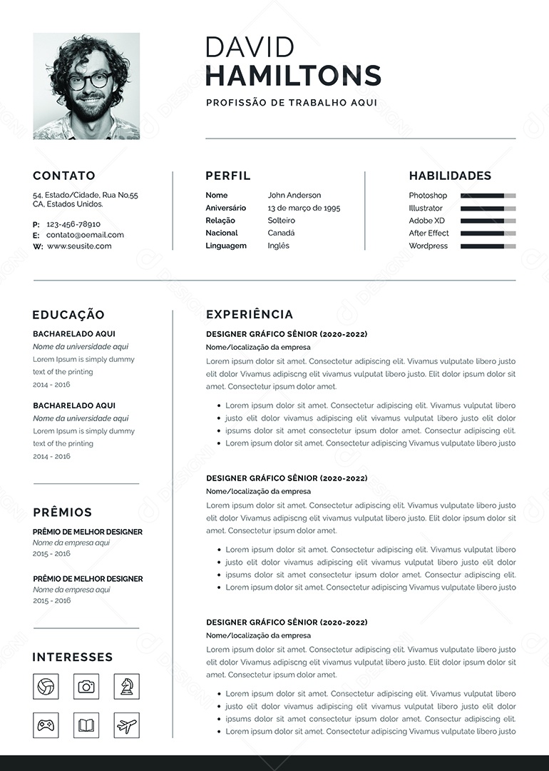 Modelo De Currículo Designer Gráfico PSD Editável