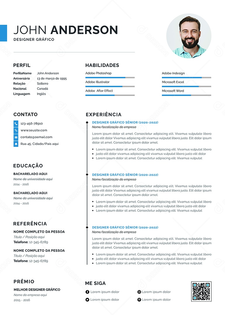 Modelo De Currículo Designer Gráfico PSD Editável