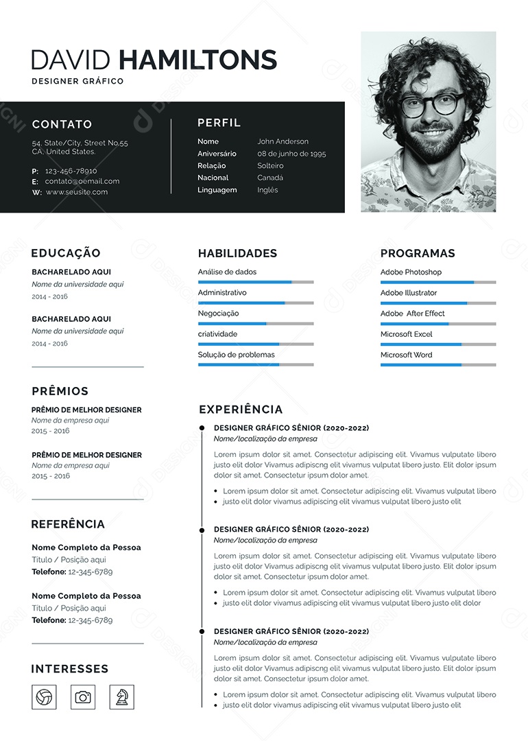 Modelo De Currículo Designer Gráfico PSD Editável