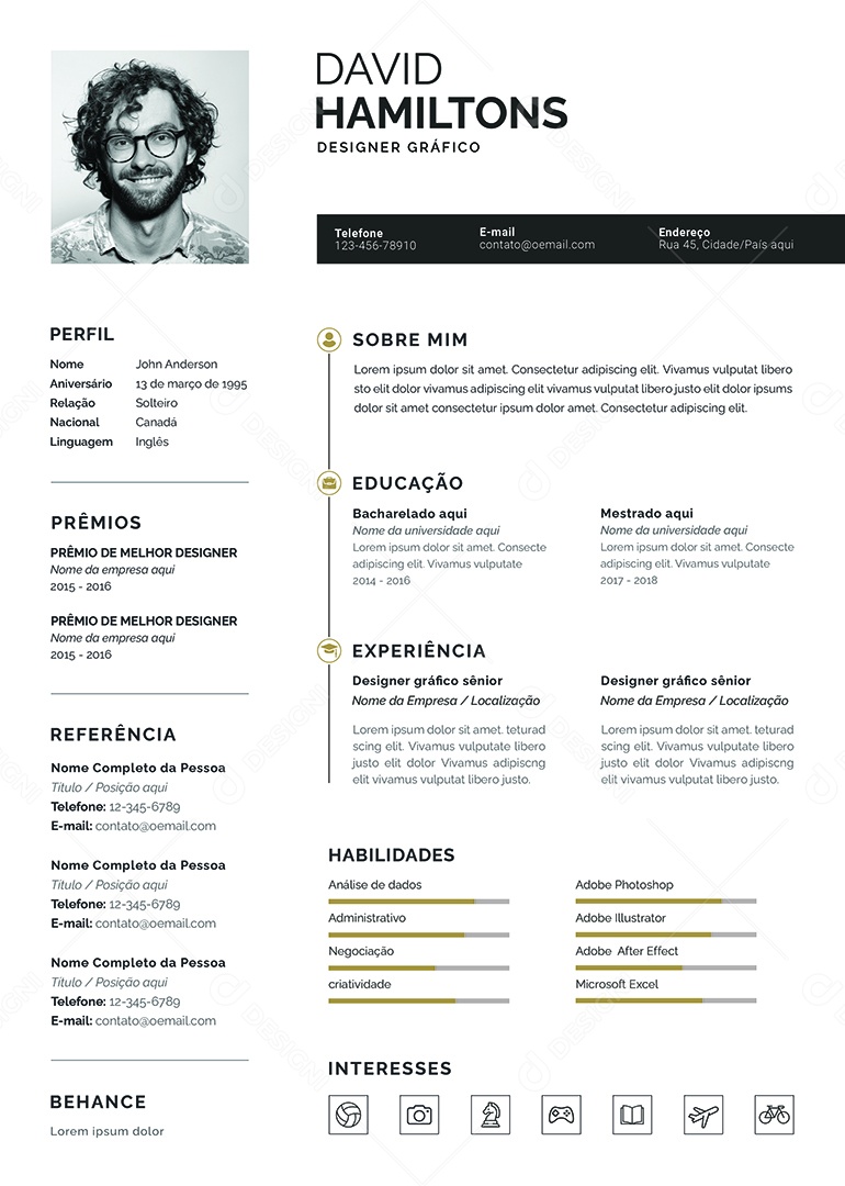 Modelo De Currículo Designer Gráfico PSD Editável