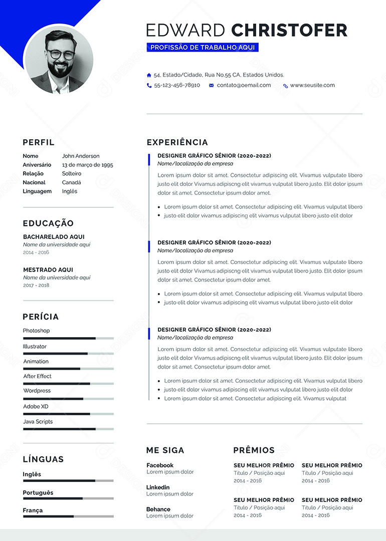 Modelo De Currículo Profissão De Trabalho Aqui PSD Editável