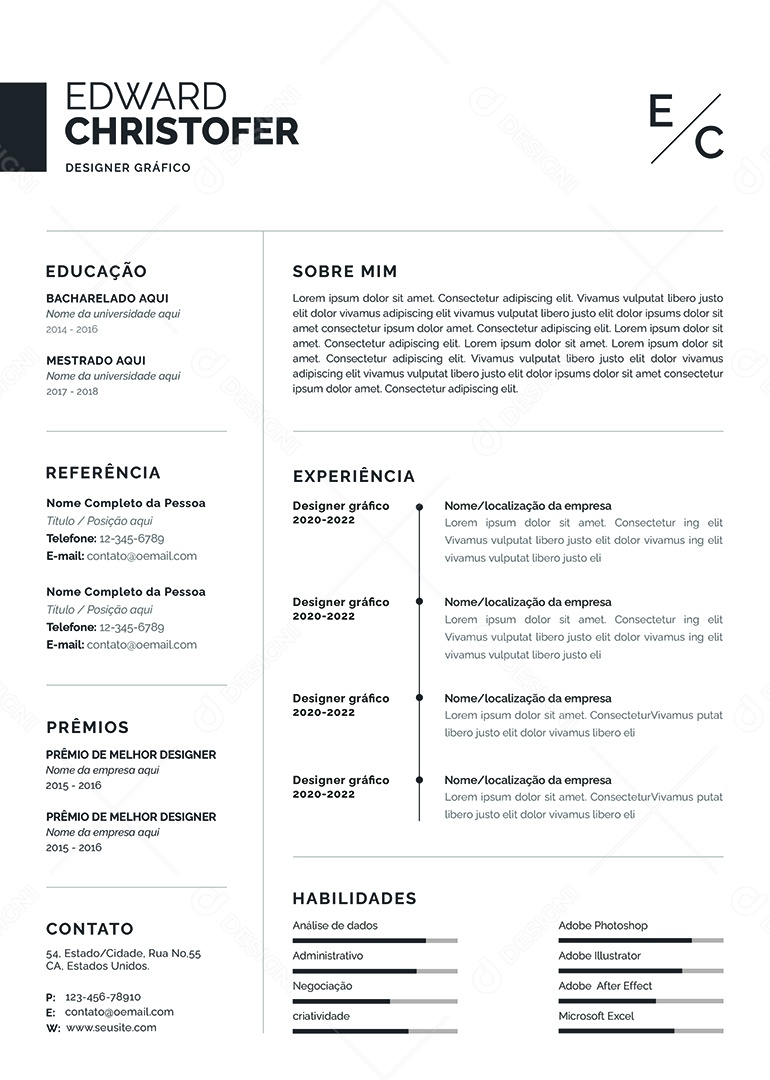 Modelo De Currículo Designer Gráfico PSD Editável