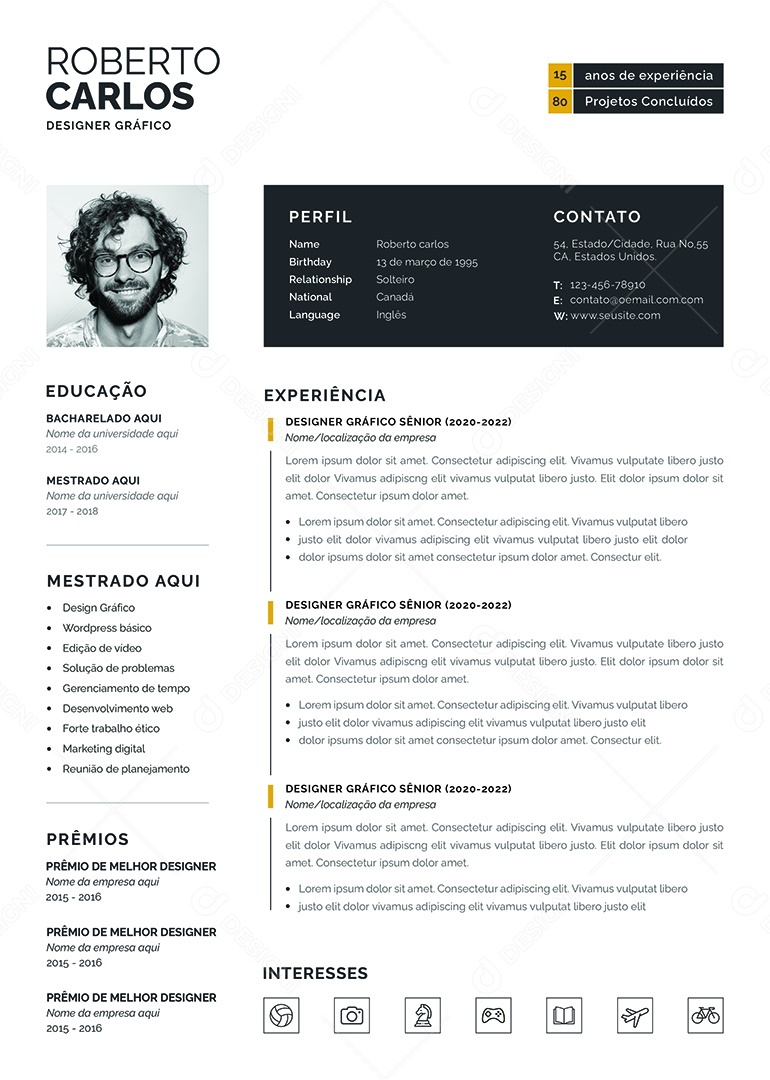 Modelo De Currículo Designer Gráfico PSD Editável