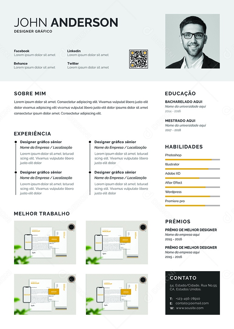 Modelo De Currículo Designer Gráfico PSD Editável
