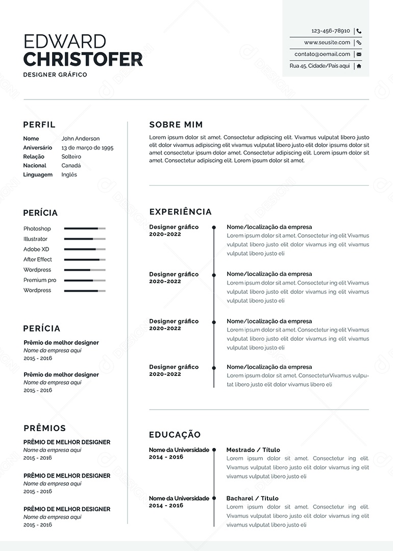 Modelo De Currículo Designer Gráfico PSD Editável