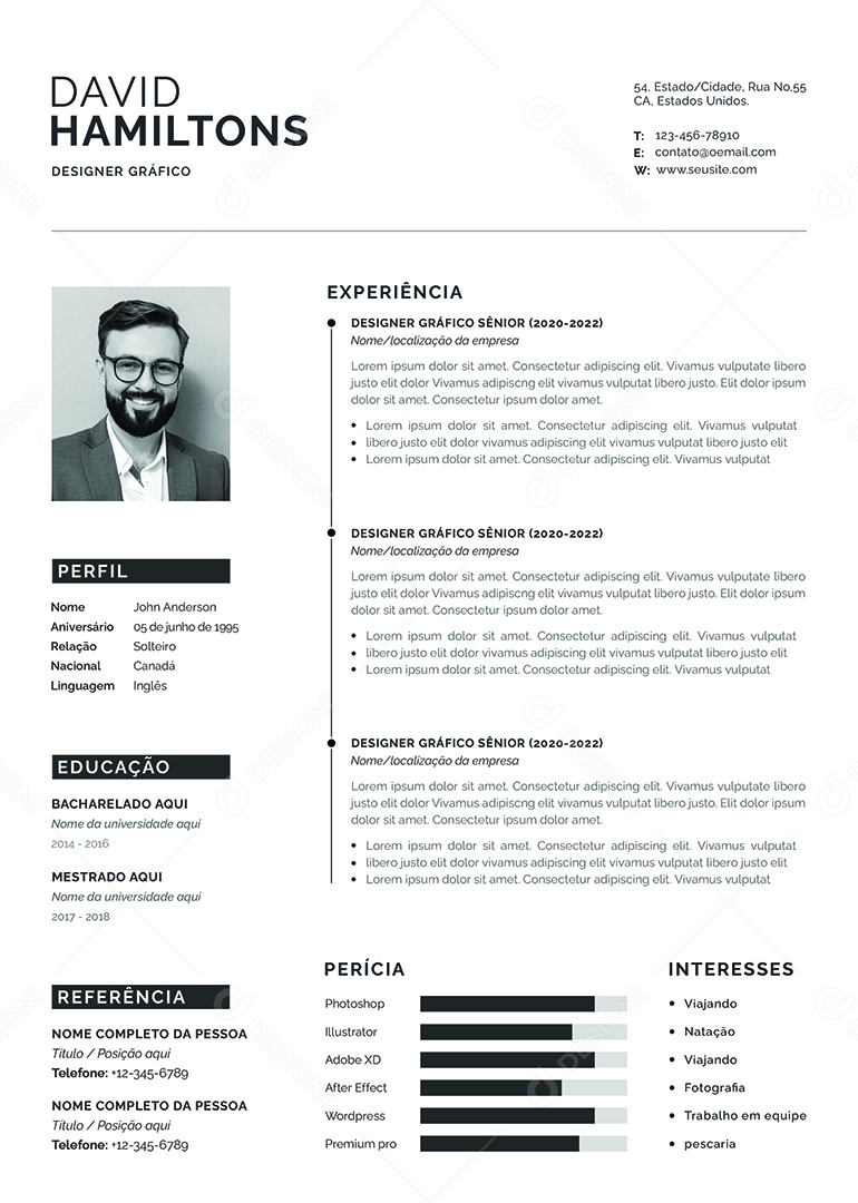 Modelo De Currículo Designer Gráfico David Hamiltons  PSD Editável
