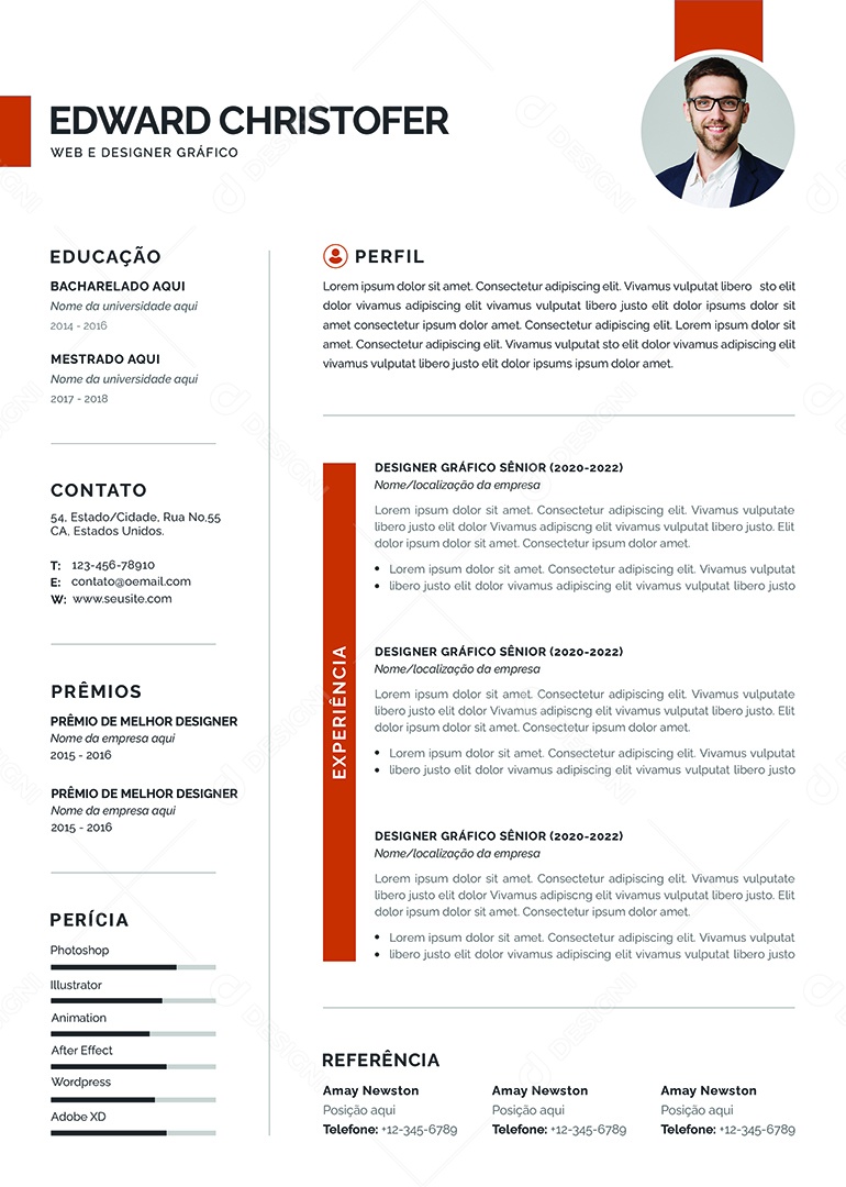 Modelo De Currículo Web e Designer Gráfico PSD Editável