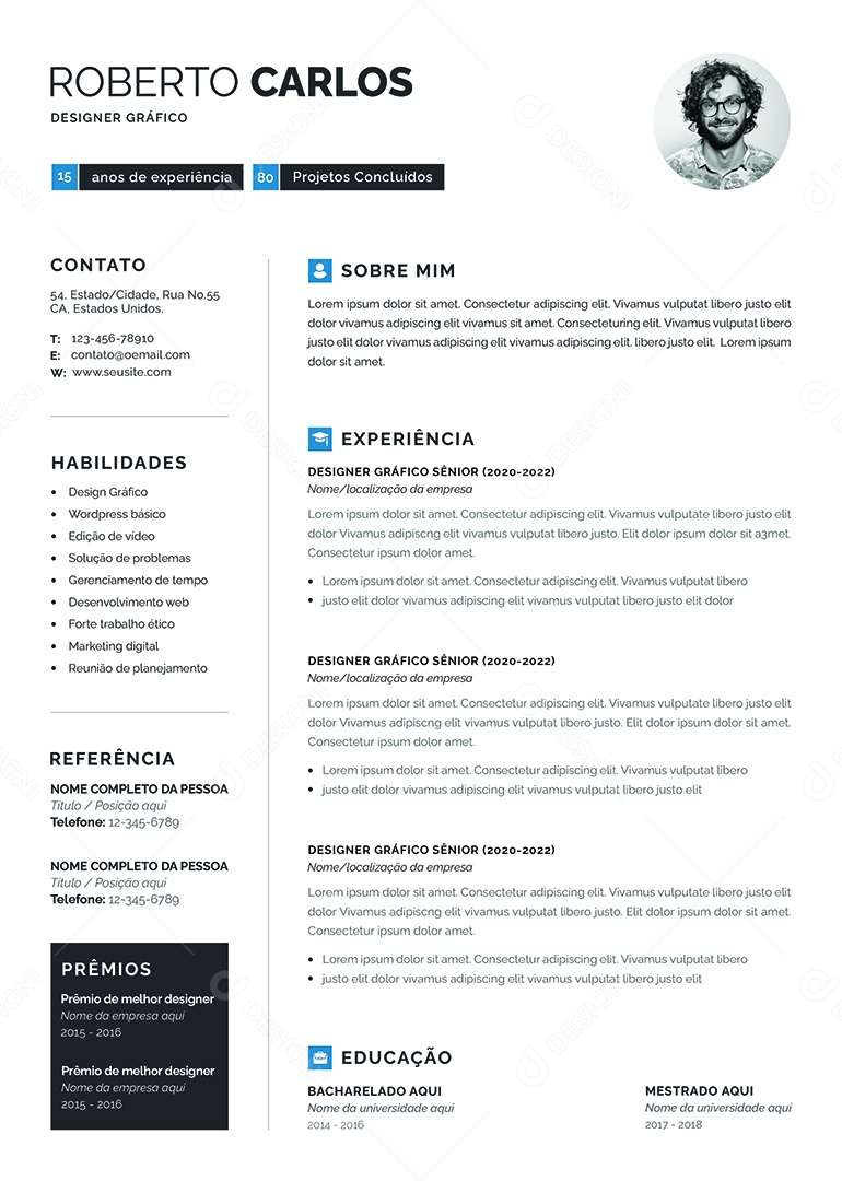Modelo De Currículo Designer Gráfico PSD Editável
