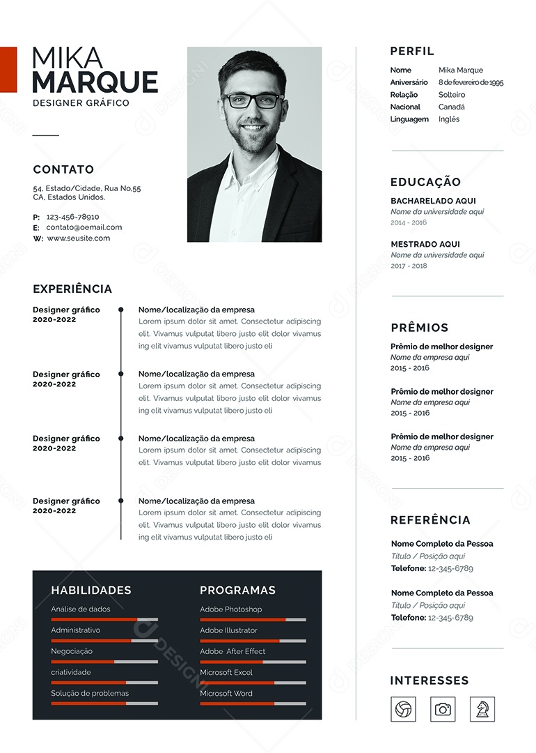 Modelo De Currículo Designer Gráfico PSD Editável