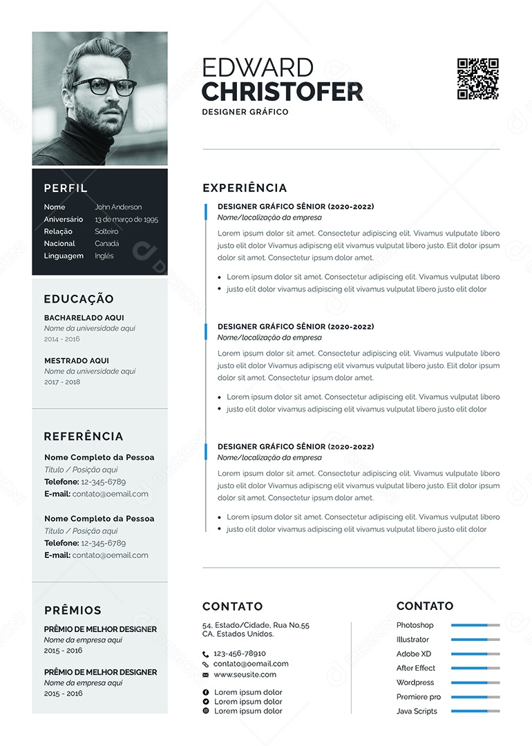 Modelo De Currículo Designer Gráfico PSD Editável