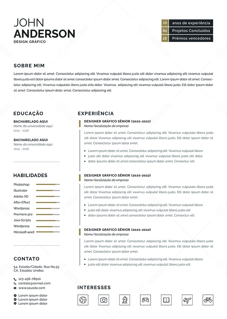 Modelo De Currículo Design Gráfico John Anderson PSD Editável