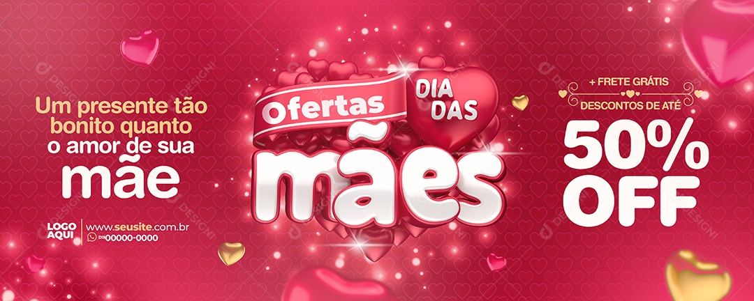 Banner Oferta Das Mães 50% Off Social Media PSD Editável