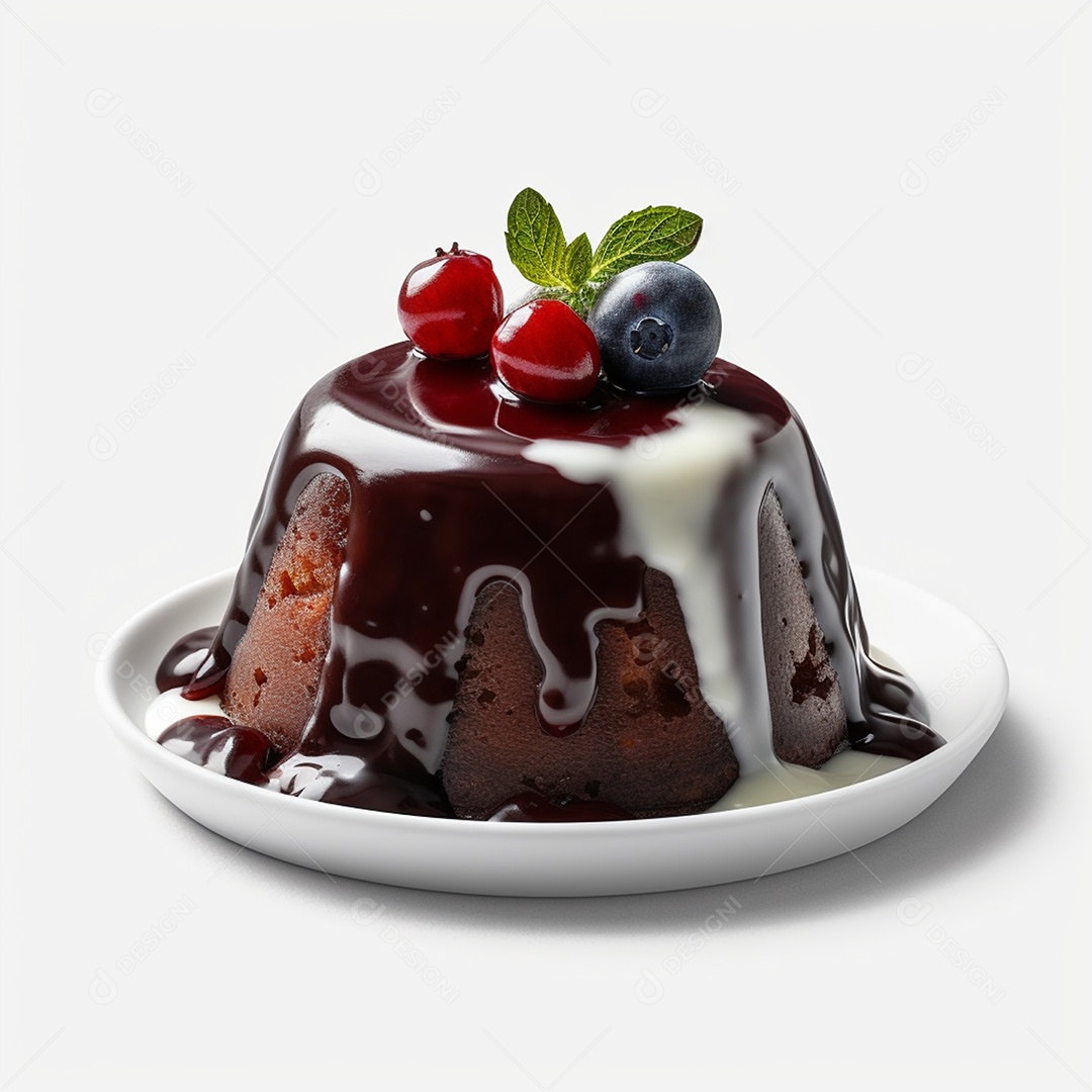 Bolo com creme sobre prato sobre fundo isolado