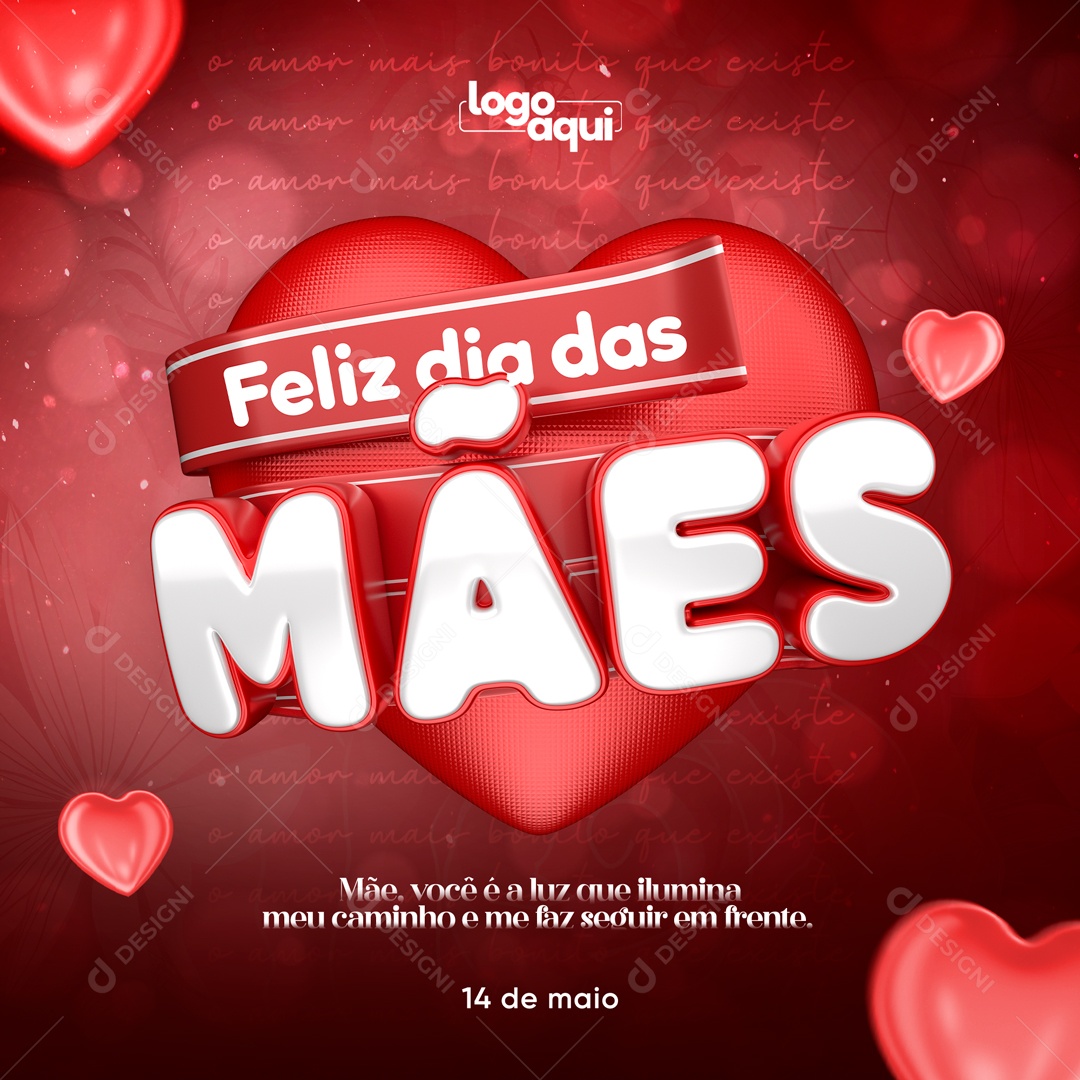 Selo 3D Feliz Dia Das Mães Coração Vermelho Para Composição PSD