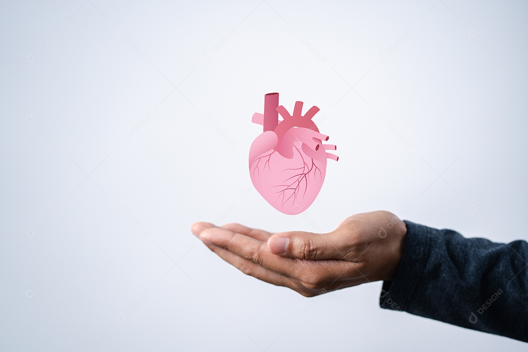 Mão segurando o ícone da anatomia do coração, ataque cardíaco