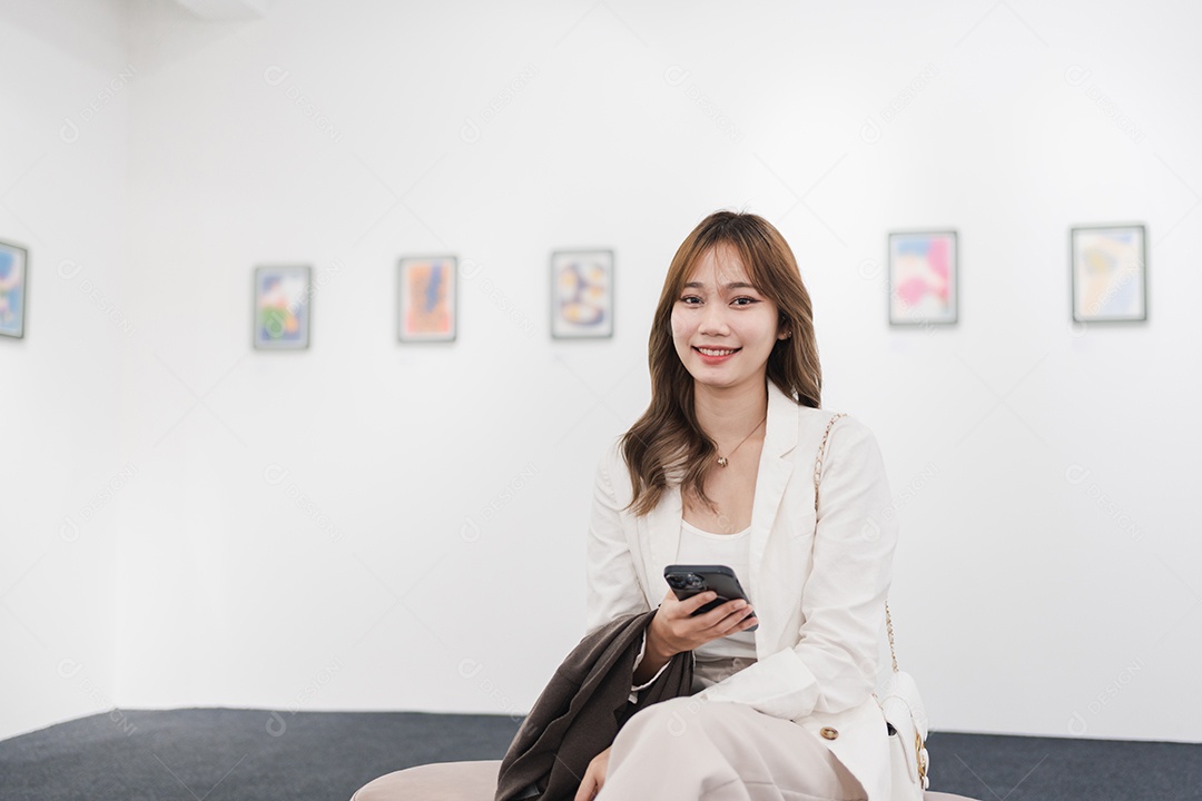 Mulher visitando a galeria de arte