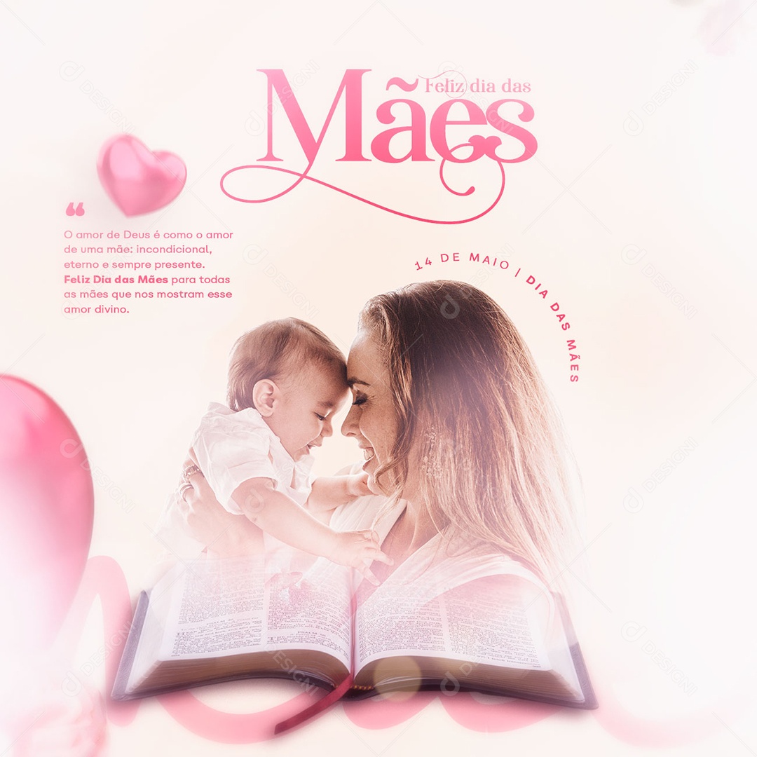 O Amor De Deus é Como O Amor De Uma Mãe Feliz Dia Das Mães Social Media PSD Editável