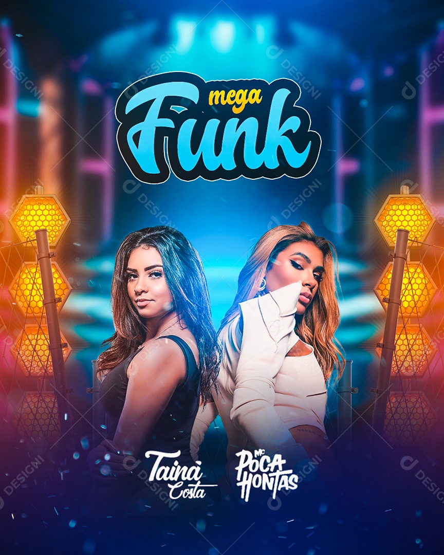 Flyer Mega Funk Tainá Costa e MC Poca Hontas Social Media PSD Editável