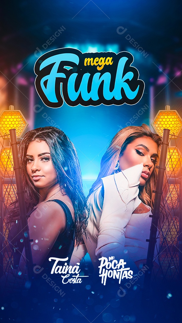 Flyer Mega Funk Tainá Costa e MC Poca Hontas Story Social Media PSD Editável