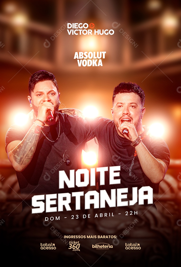 Noite Sertaneja Flyer Diego & Victor Hugo Social Media PSD Editável