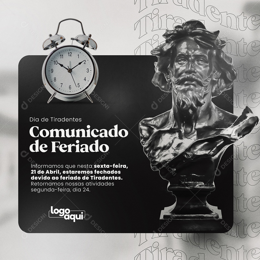 Social Media Dia De Tiradentes Comunicado De Feriado PSD Editável