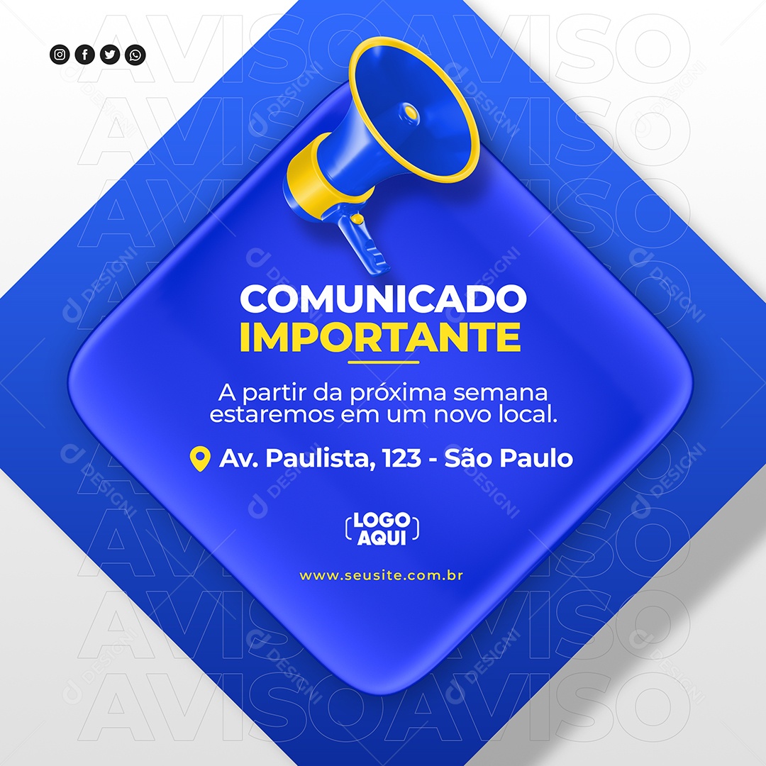 Social Media Comunicado Importante Próximo Local PSD Editável