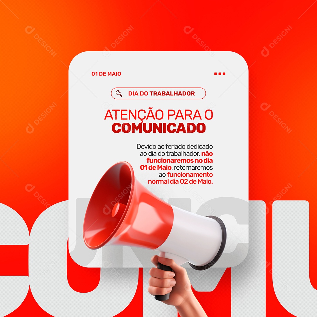 Comunicado Dia do Trabalhador Social Media PSD Editável