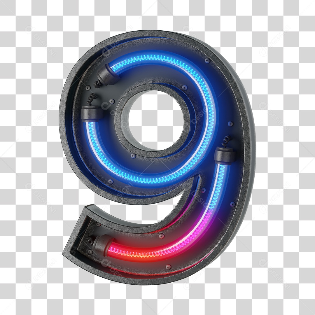 Número 9 Neon PNG Transparente