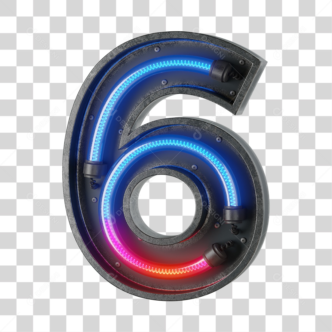 Número 6 Neon PNG Transparente