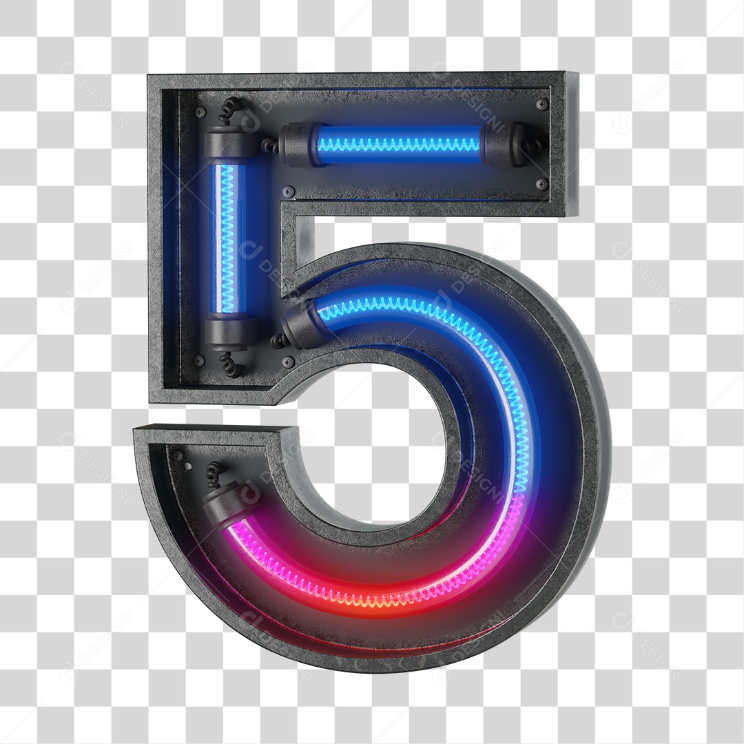 Número 5 Neon PNG Transparente