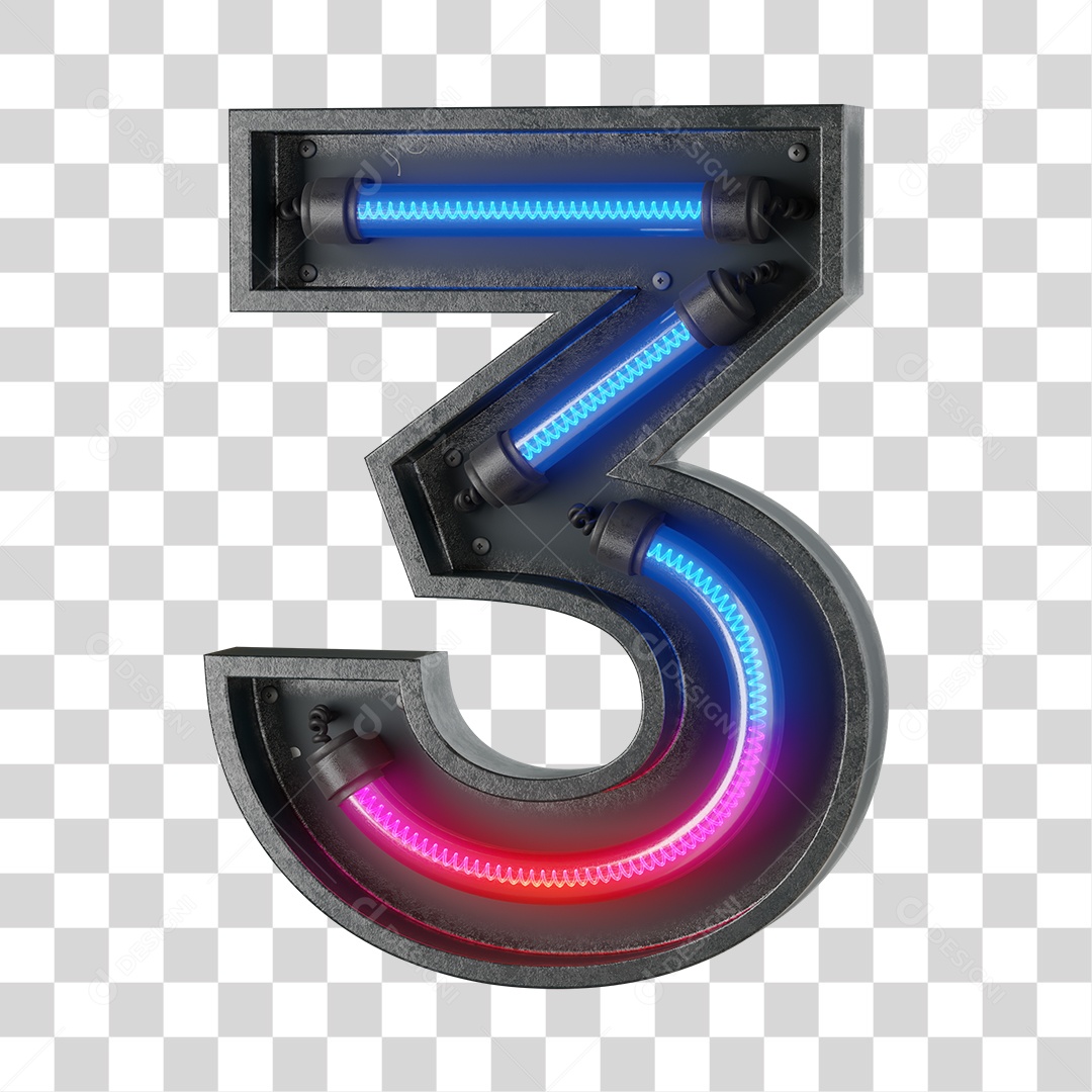 Número 3 Neon PNG Transparente