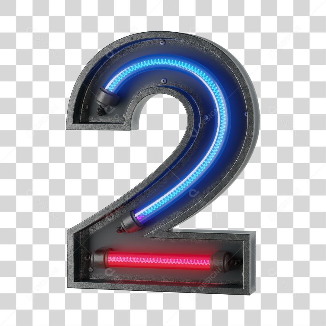 Número 2 Neon PNG Transparente